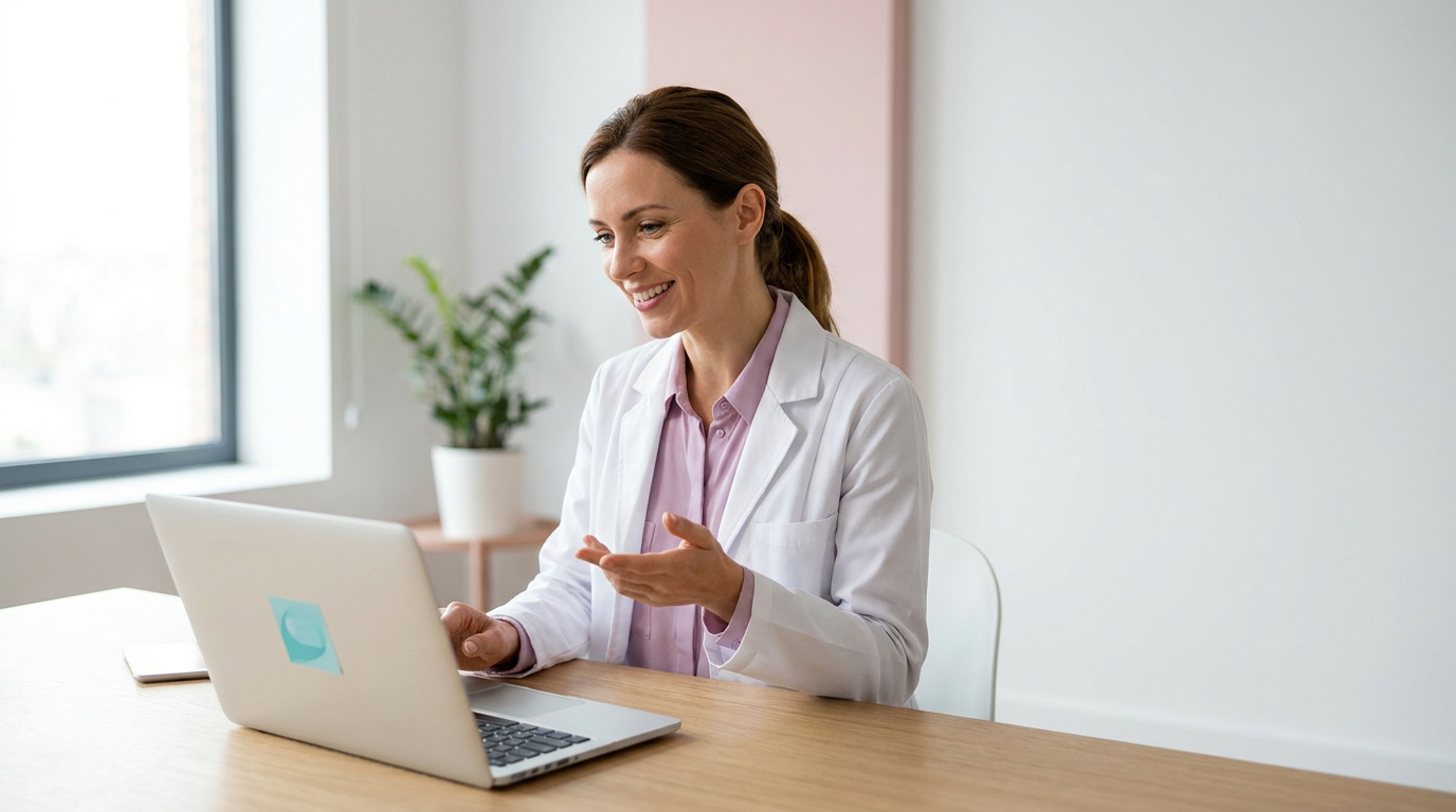 Physician conducting a live video consultation with an international patient